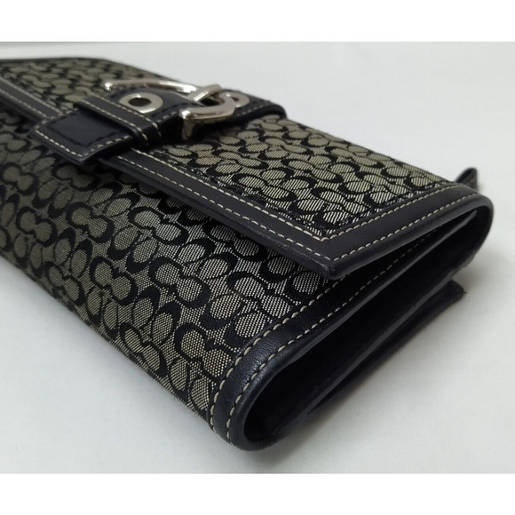 Coach Signature Black Canvas Buckle Credit Card ID Window Trifold Wallet - Picture 8 of 14